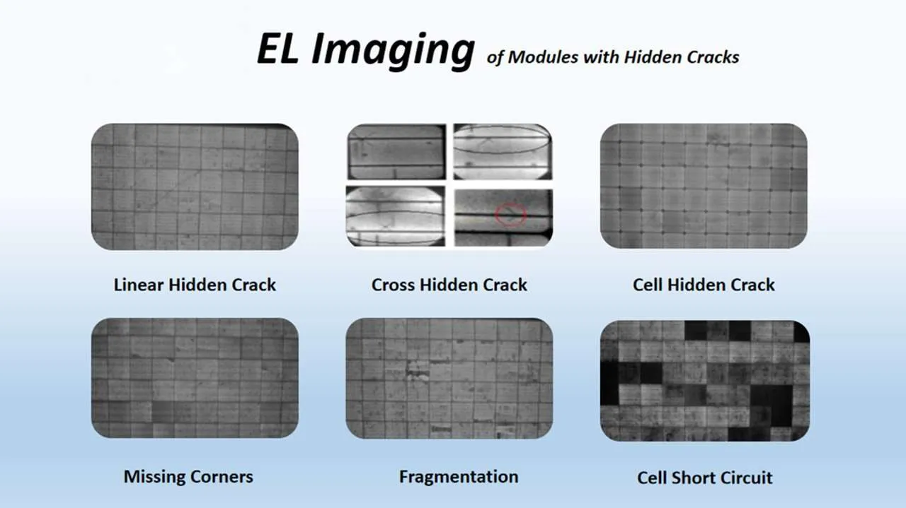 solar panel under el inspection with hidden cracks