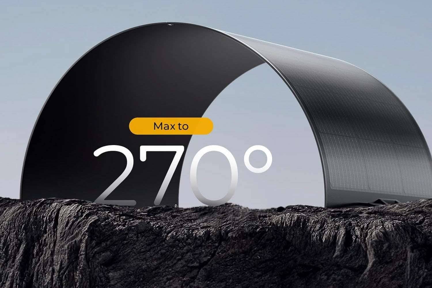 Módulos solares flexibles completamente negros, diseño abatible para superficies curvas.