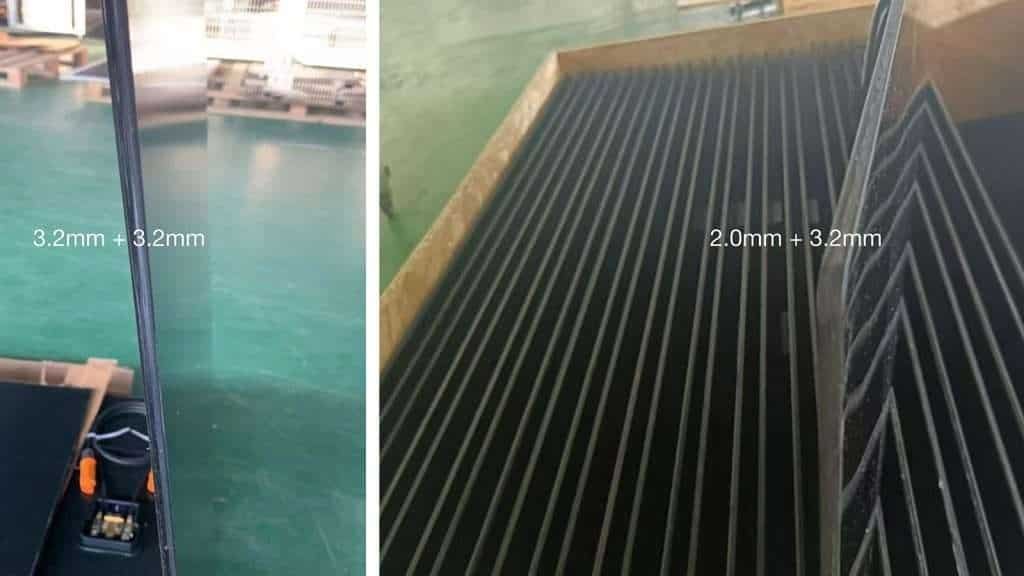 Comparaison des épaisseurs de panneaux solaires à double vitrage : 3,2 mm et 2,0 mm