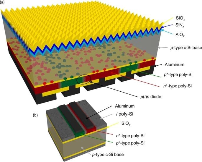 Diagram of a POLO contact solar cell, an IBC variant
