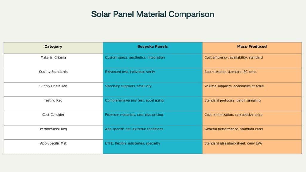 Material Selection Differences- Bespoke vs Mass-Produced Solar Panels