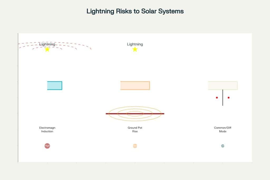 Three Types of Indirect Lightning Threats to Solar PV Systems