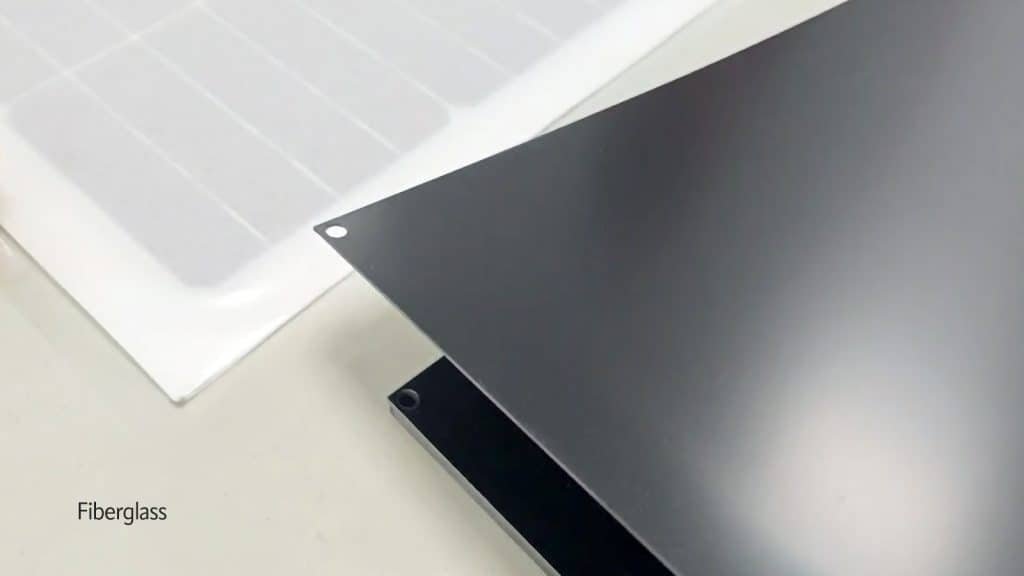 back contact curved solar modules with fiberglass